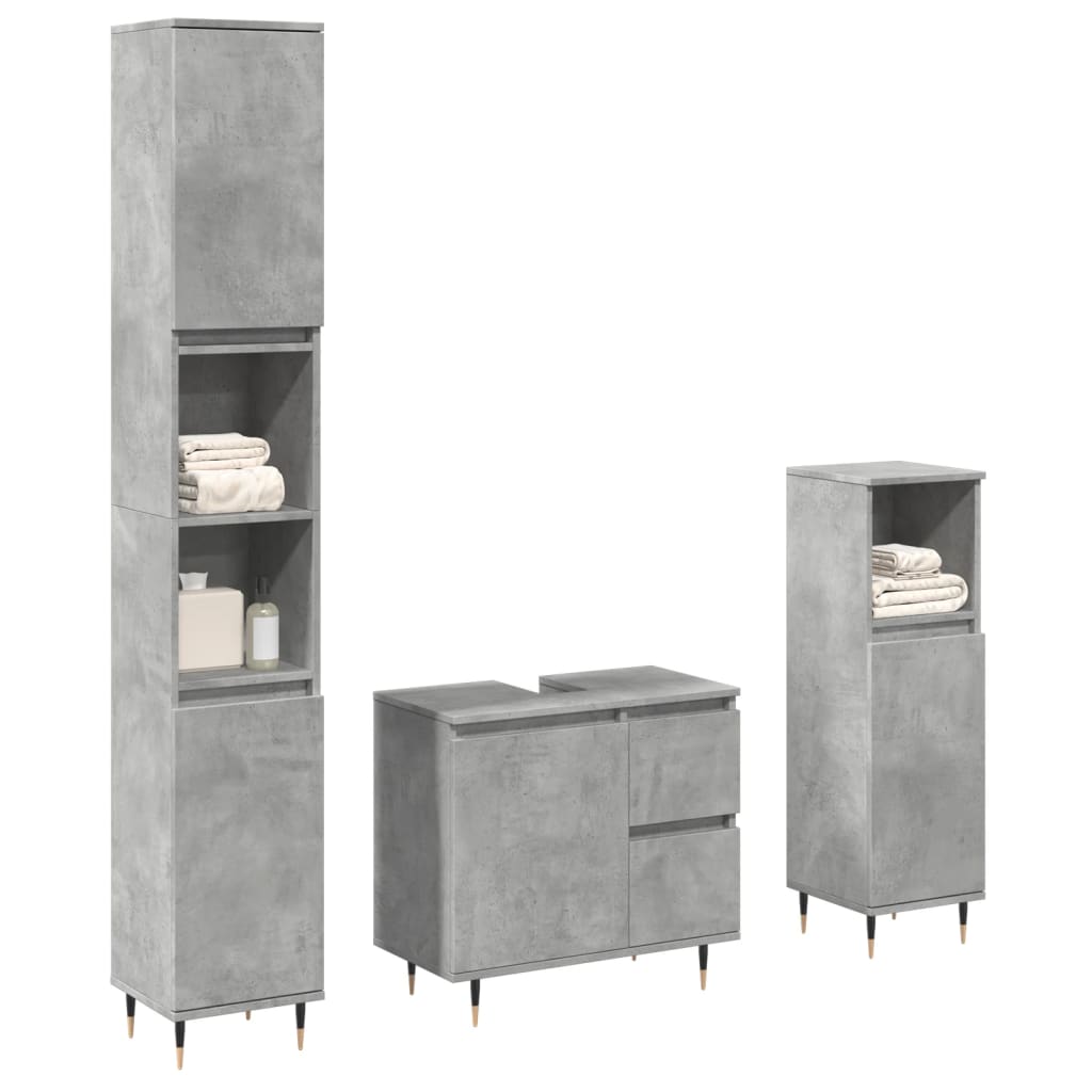 3 Pcs conj. móveis casa banho derivados madeira cinza cimento