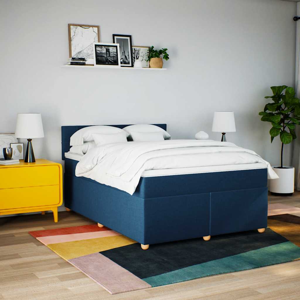 Cama com molas/colchão 140x190 cm tecido azul
