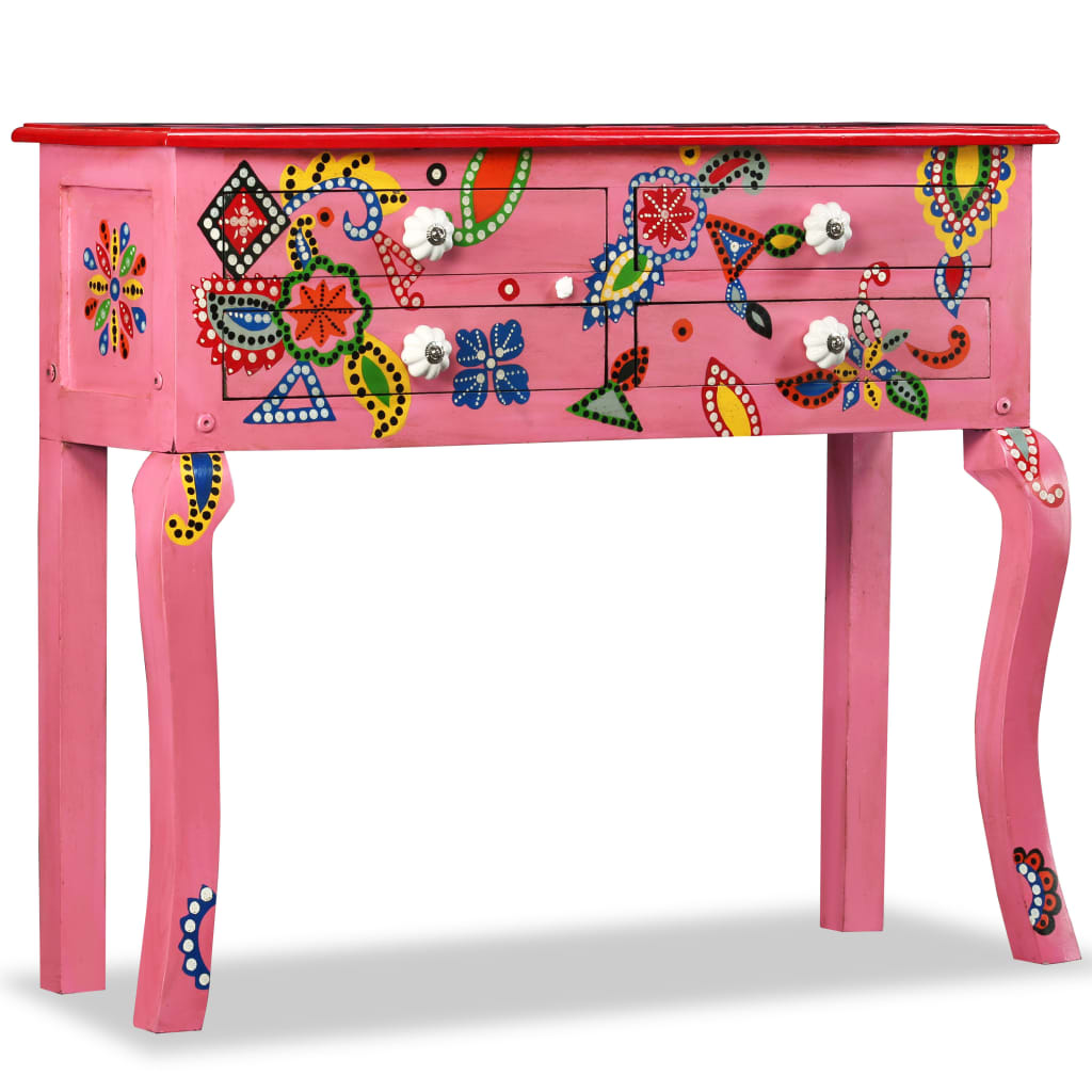 Mesa consola madeira mangueira maciça rosa pintada à mão