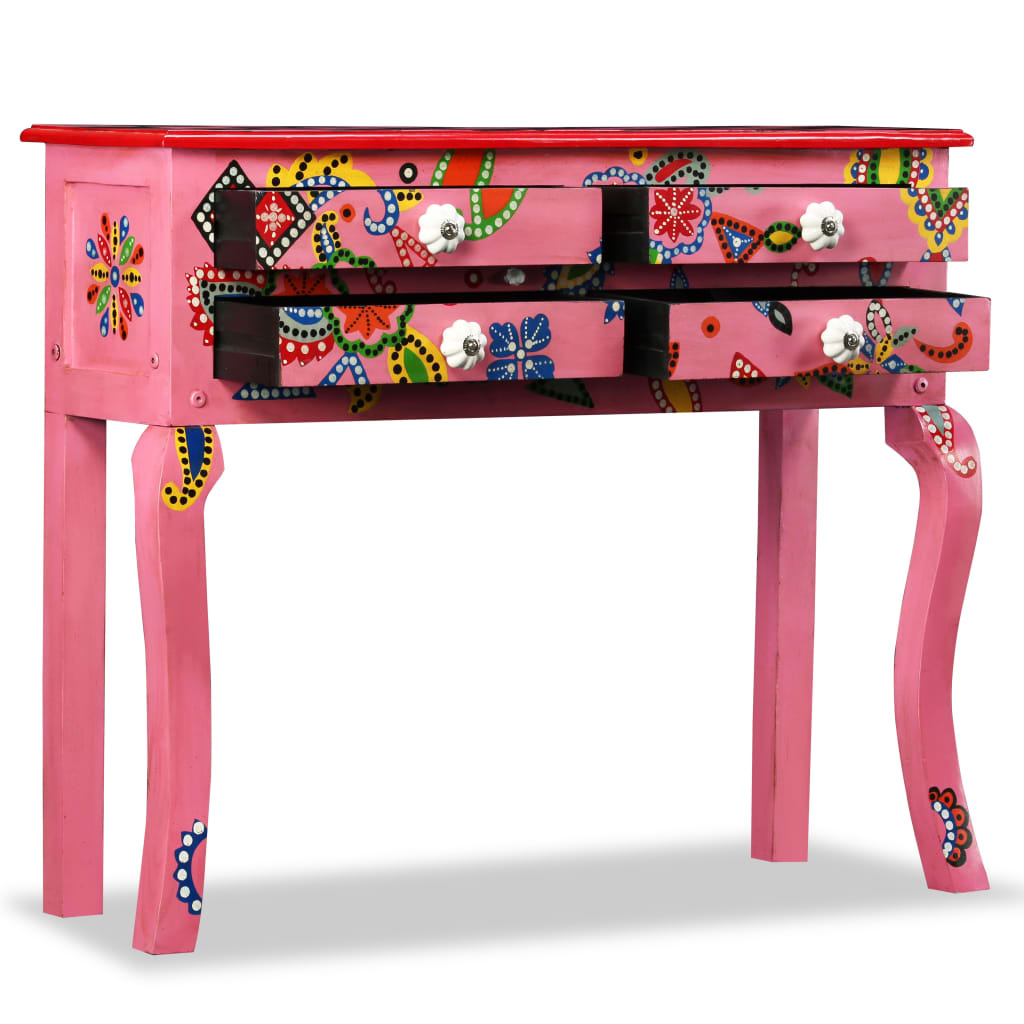 Mesa consola madeira mangueira maciça rosa pintada à mão
