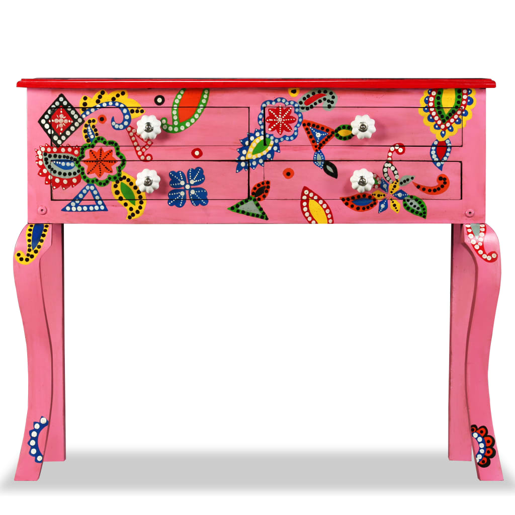 Mesa consola madeira mangueira maciça rosa pintada à mão