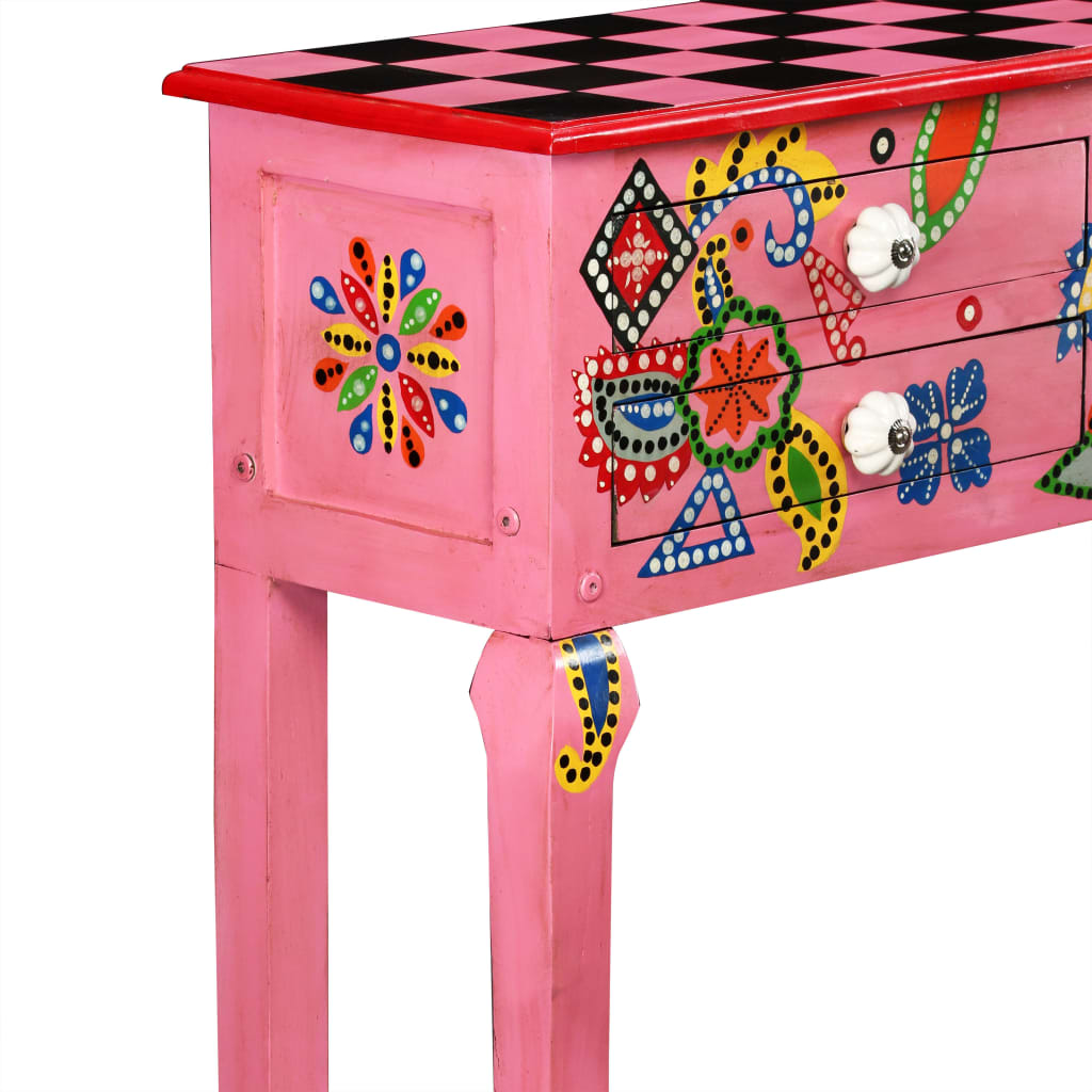 Mesa consola madeira mangueira maciça rosa pintada à mão