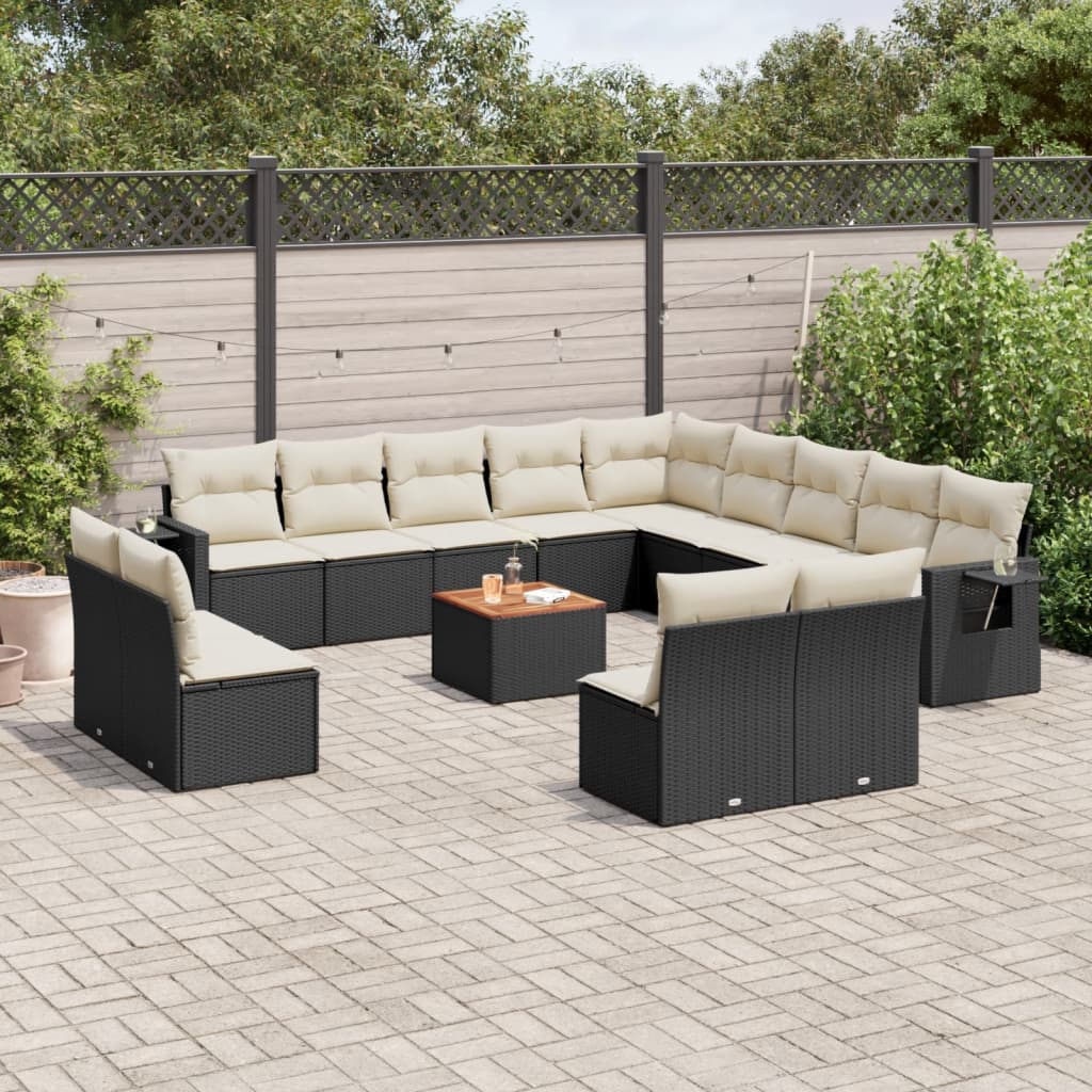 14 Pcs conjunto de sofás p/ jardim c/ almofadões vime PE preto