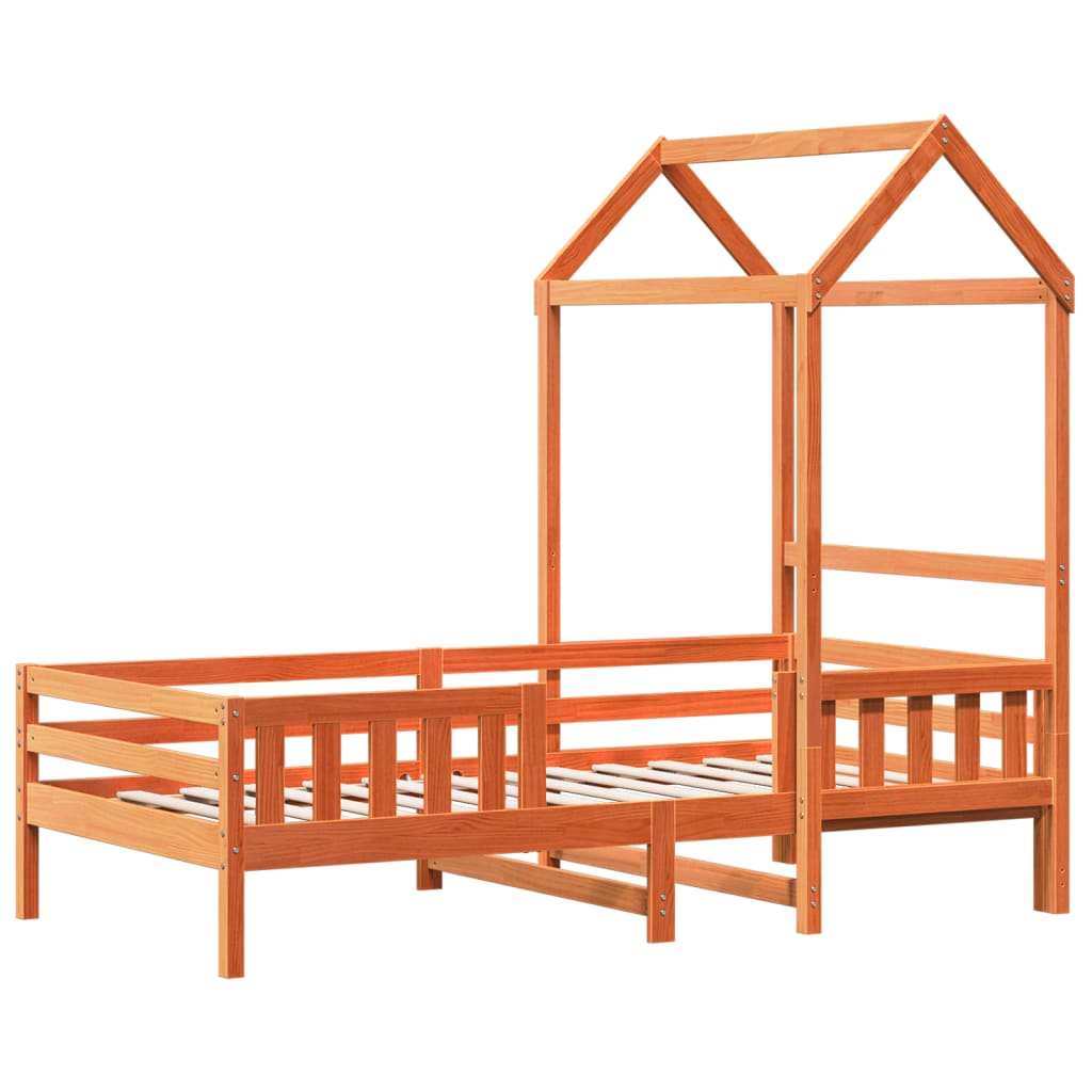 Estrutura de cama c/ telhado 90x190cm pinho maciço castanho-mel
