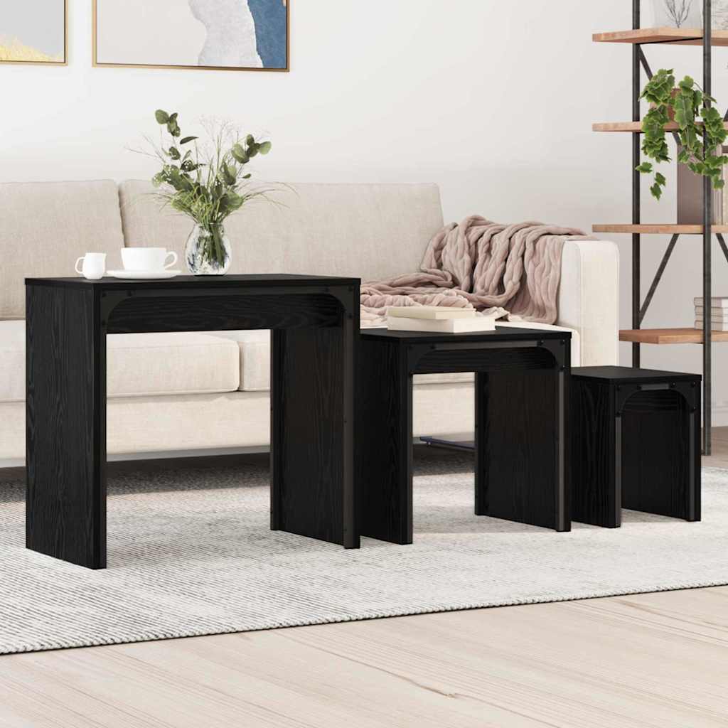 Mesa de centro 3 unid. carvalho preto 60 x 35 x 56 cm