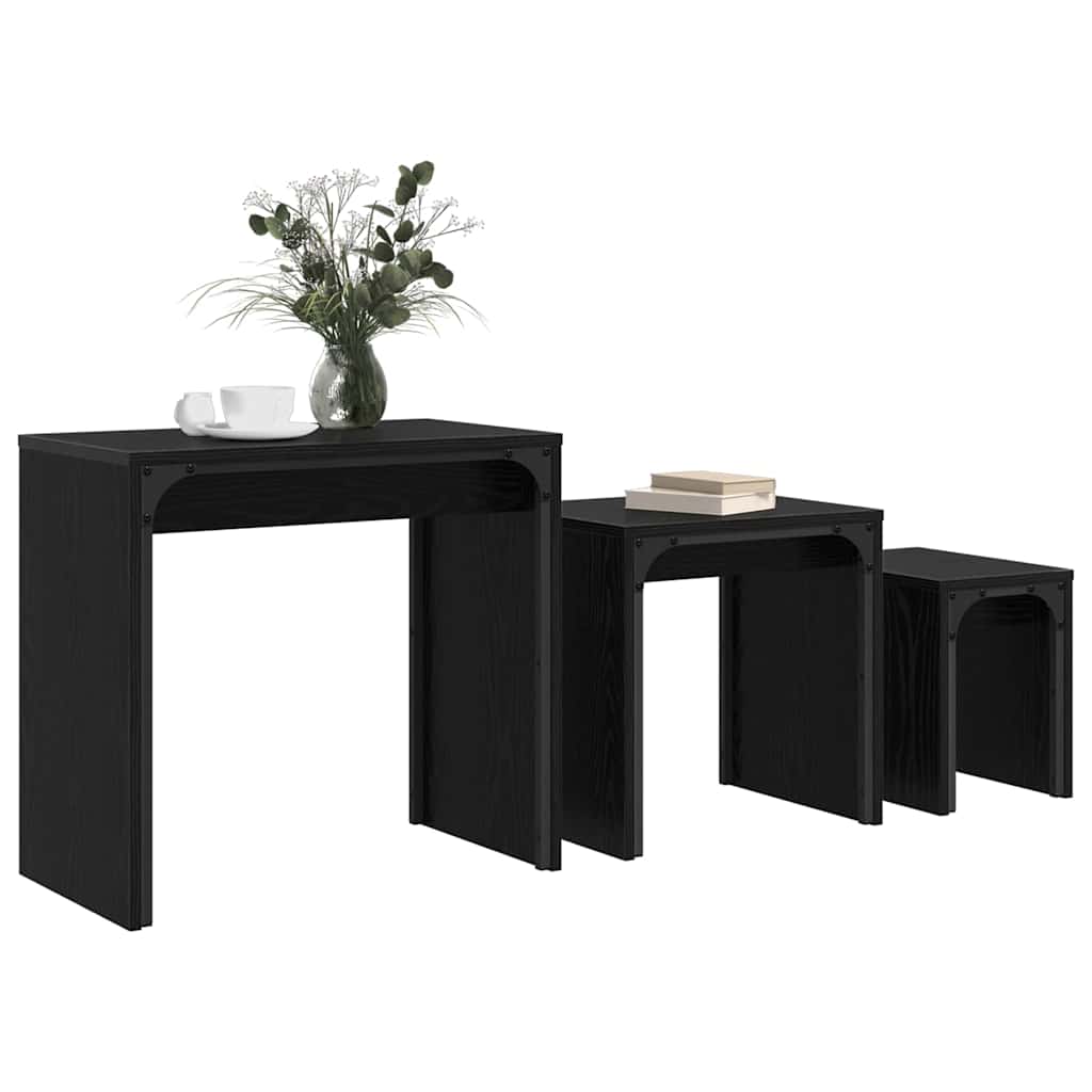 Mesa de centro 3 unid. carvalho preto 60 x 35 x 56 cm
