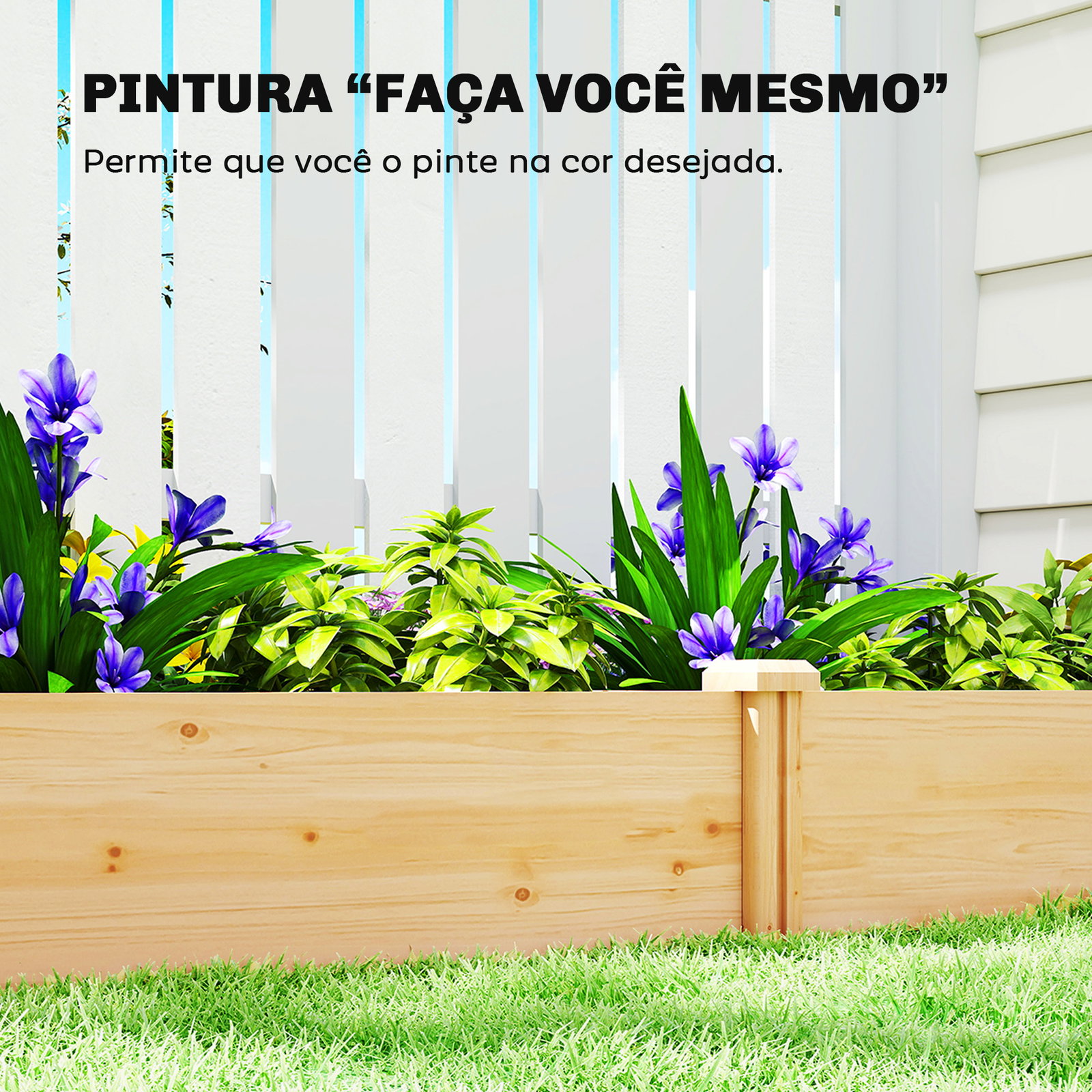 Jardinheira elevada em madeira horta urbana para cultivar plantas com divisor e base aberta 235x121x26 cm madeira