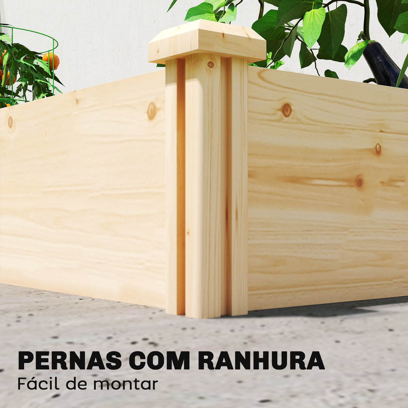 Jardinheira elevada em madeira horta urbana para cultivar plantas com divisor e base aberta 235x121x26 cm madeira