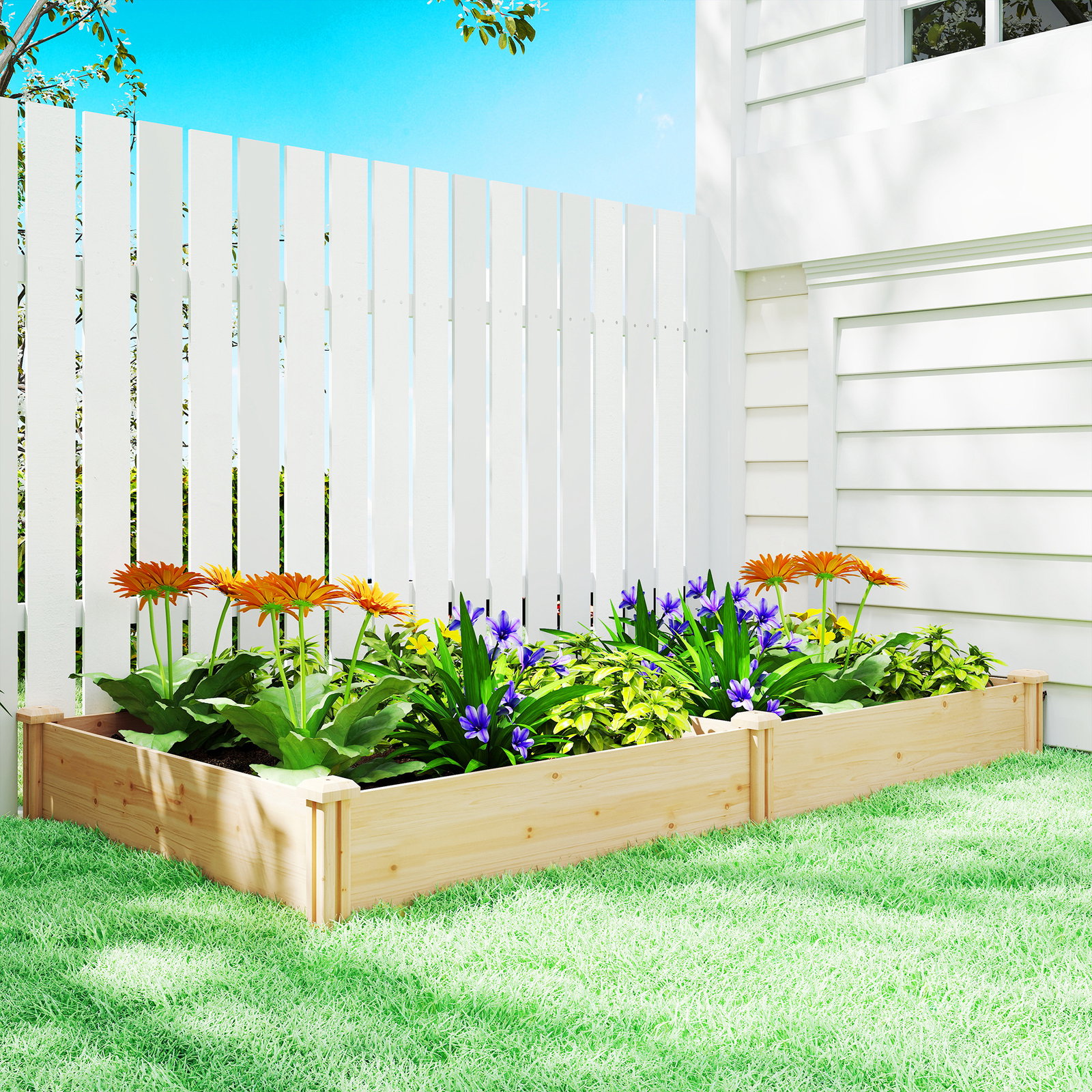 Jardinheira elevada em madeira horta urbana para cultivar plantas com divisor e base aberta 235x121x26 cm madeira