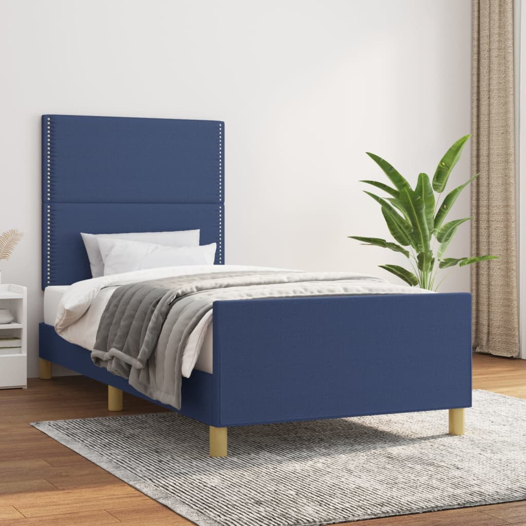 Estrutura de cama sem colchão 100x200 cm tecido azul