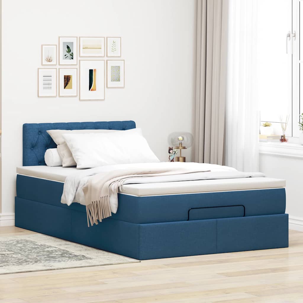 Cama otomana com colchão 120x200 cm tecido azul