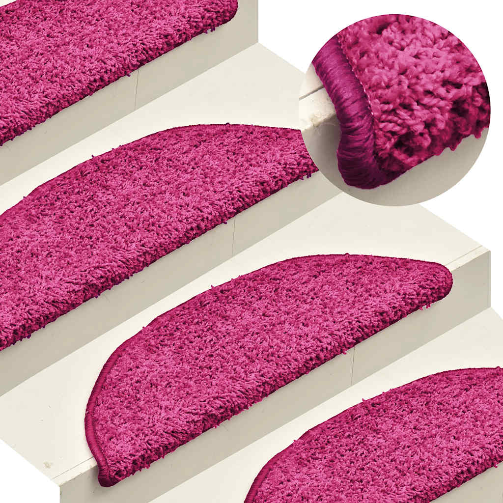 Tapetes de escada 15 peças 56x17x3 cm rosa semicircular