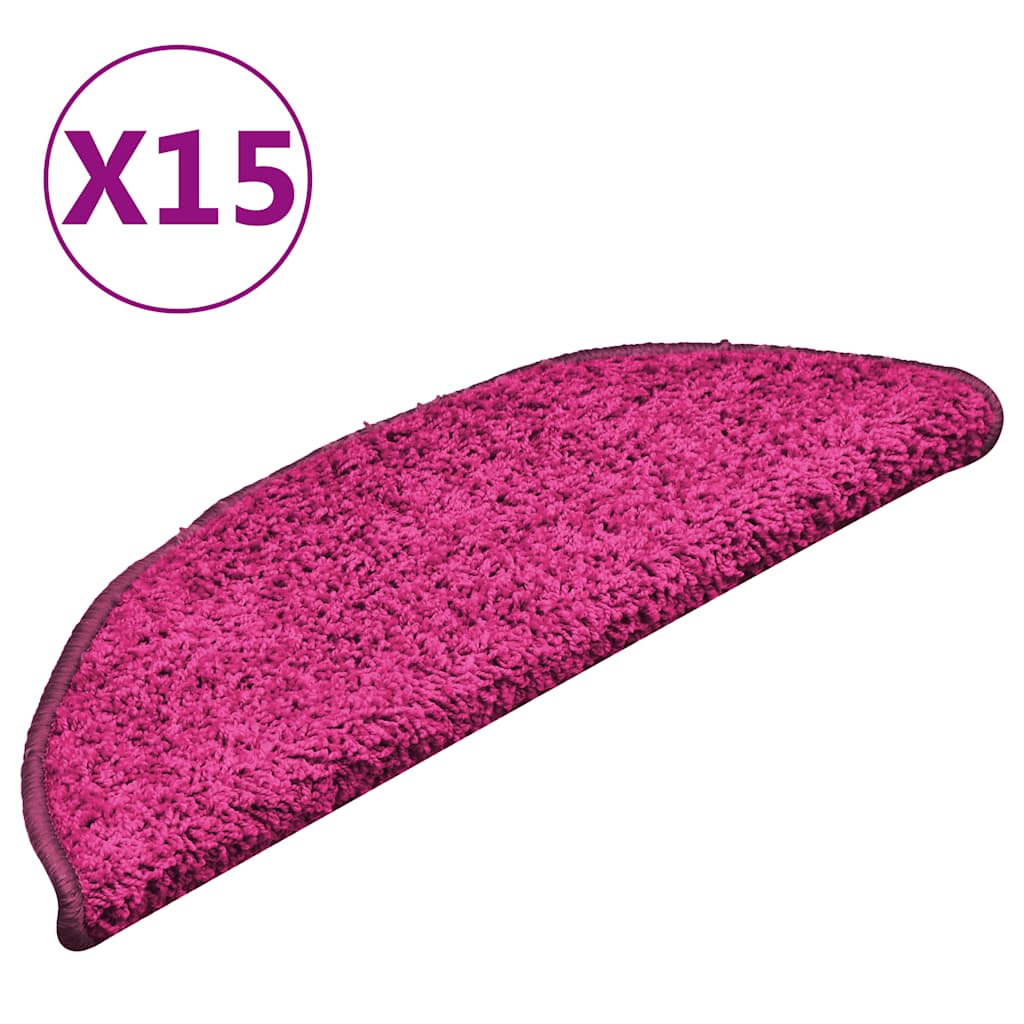 Tapetes de escada 15 peças 56x17x3 cm rosa semicircular