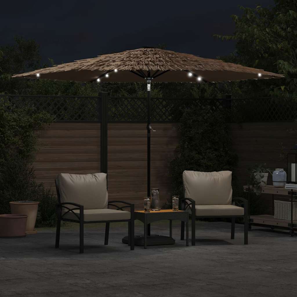 Guarda-sol c/ luzes LED e poste de aço 288x288x225 cm castanho