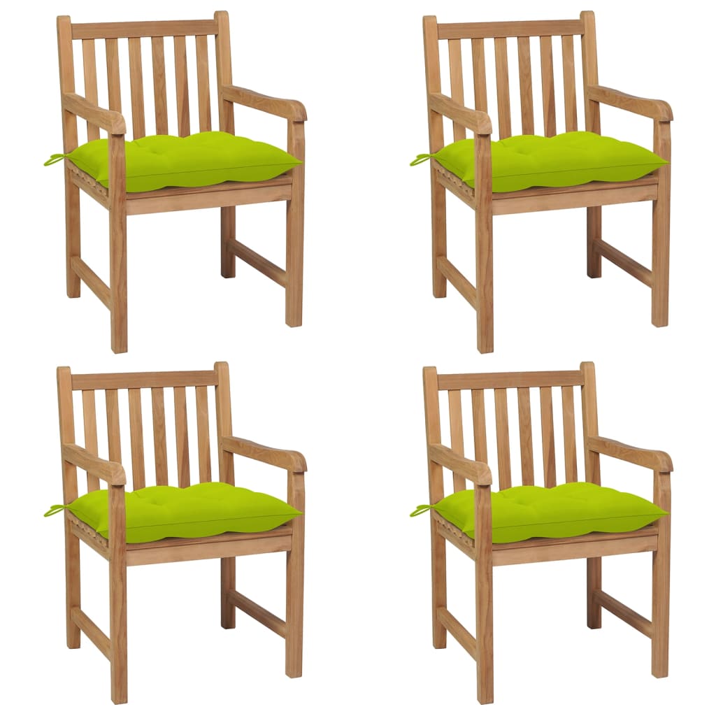 Cadeiras jardim c/ almofadões verde brilhante 4 pcs teca maciça