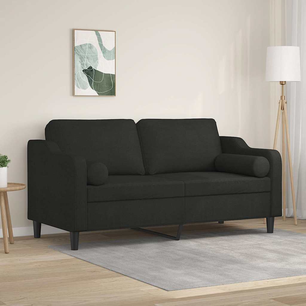 Sofá 2 lugares + almofadas decorativas 140 cm tecido preto