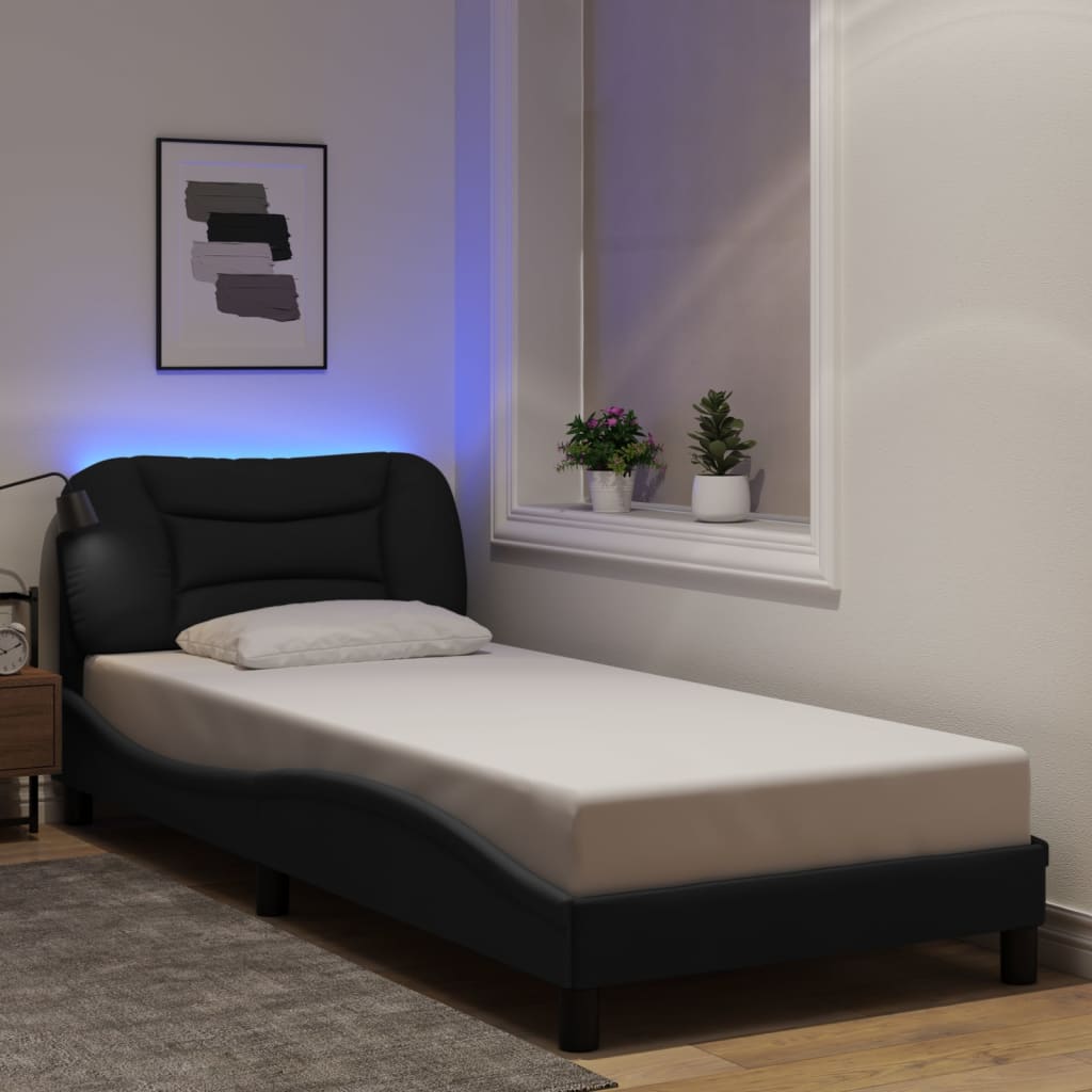 Estrutura de cama com LED sem colchão hvar 90x190 cm tecido preto