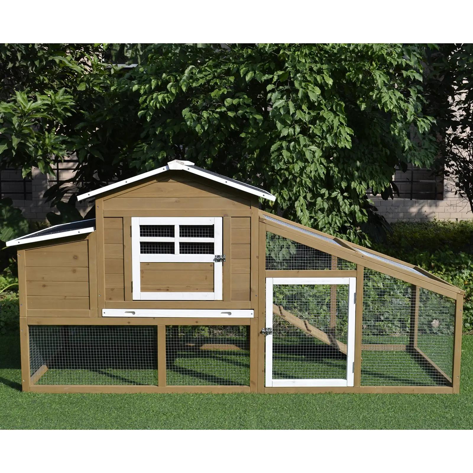Galinheiro de madeira exterior gaiola para 2-4 galinhas com grade de arame tetos asfálticos ninho bandeja removível rampa e zona aberta 200x80x105cm natural e preto