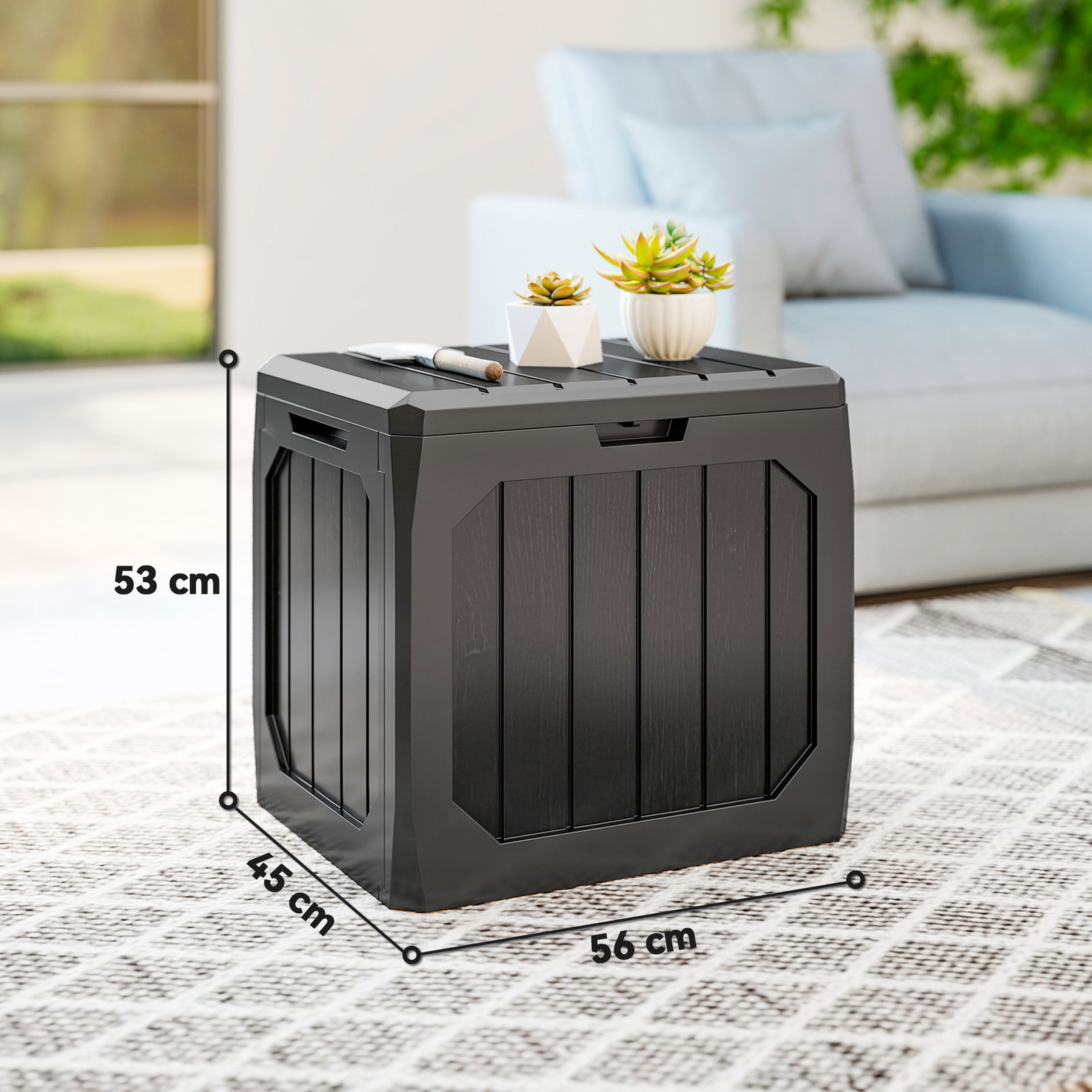 Baú de armazenamento exterior em plástico com capacidade de 121l 2 alças e tampa impermeável 56x45x53 cm preto