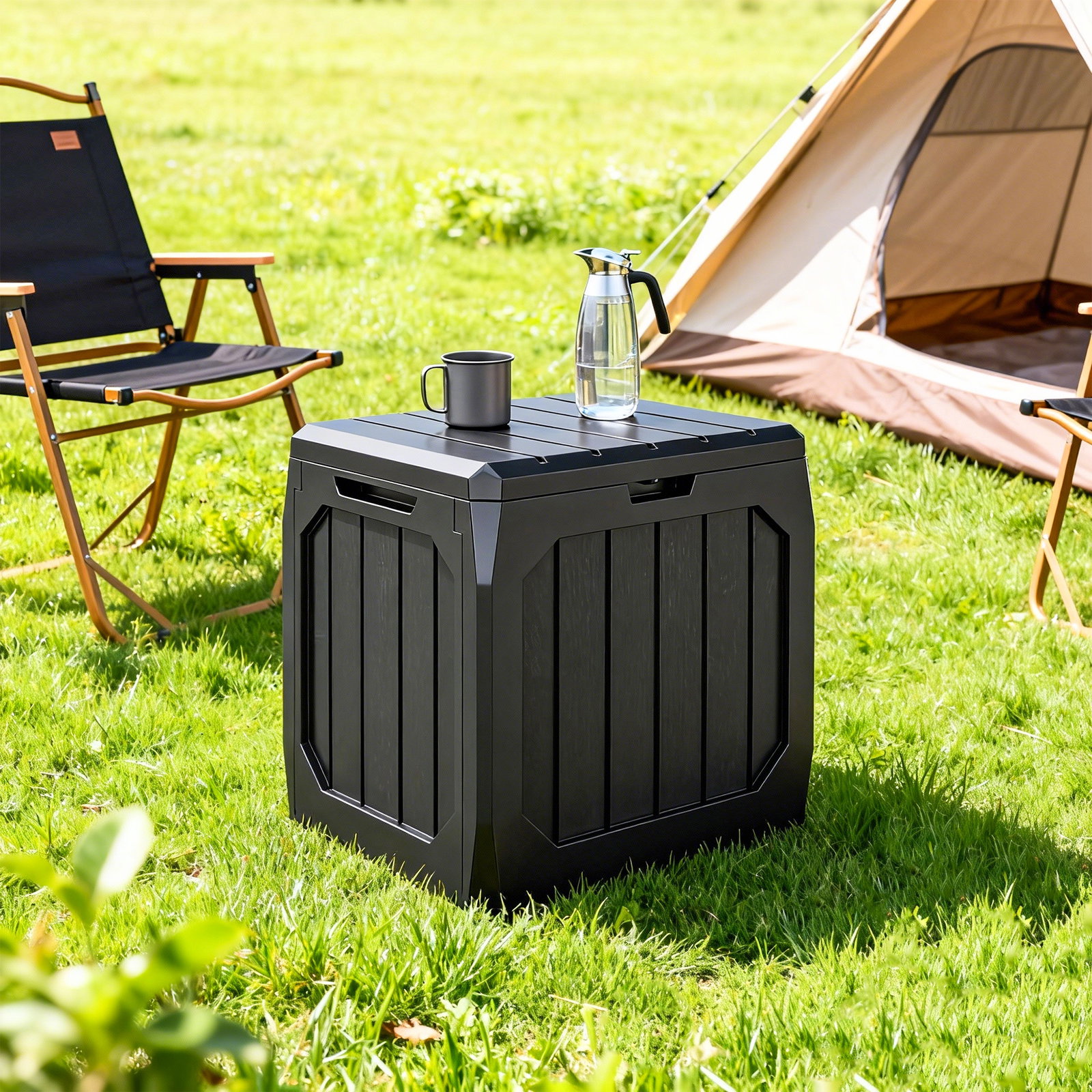 Baú de armazenamento exterior em plástico com capacidade de 121l 2 alças e tampa impermeável 56x45x53 cm preto