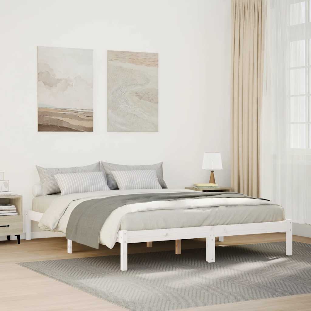 Cama extra longa sem colchão 140x220 cm pinho maciço branco