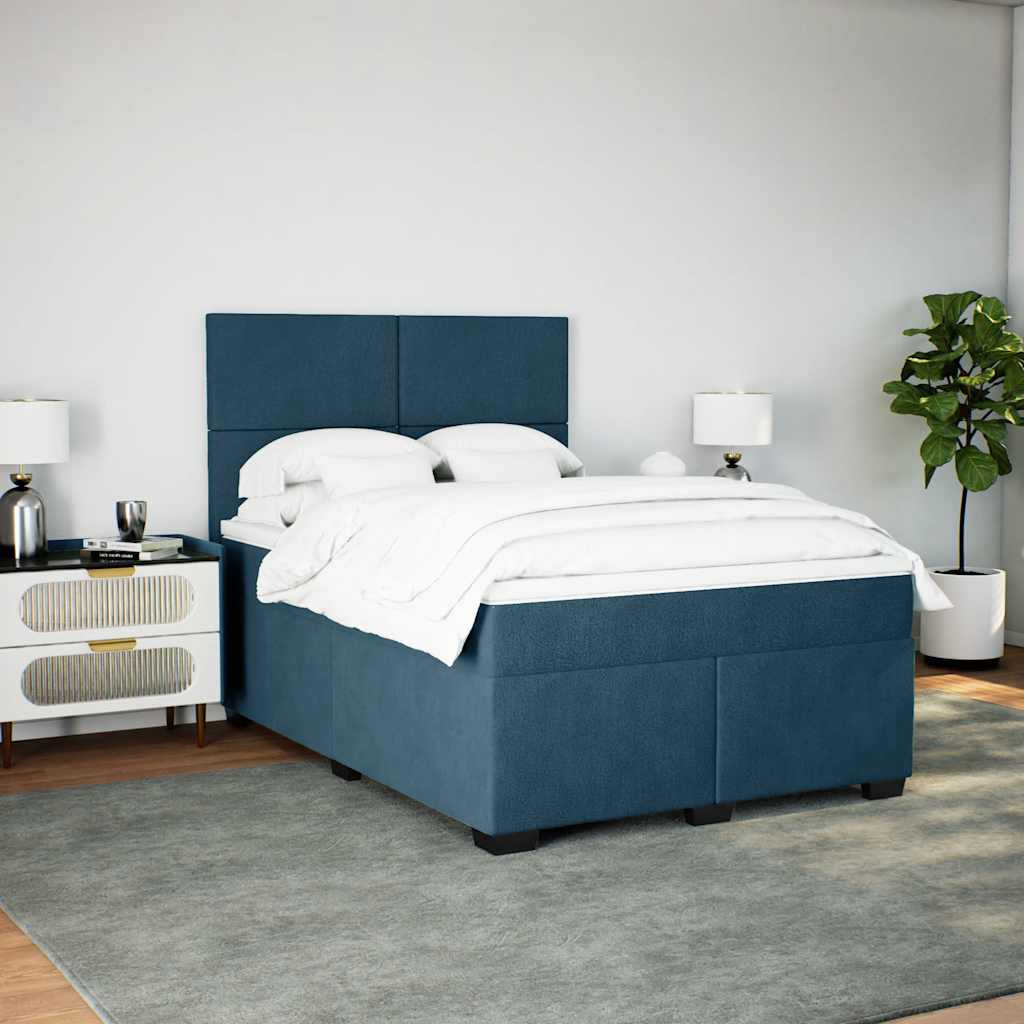 Cama boxspring com colchão 140x190 cm veludo azul