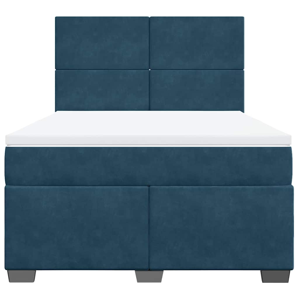 Cama boxspring com colchão 140x190 cm veludo azul