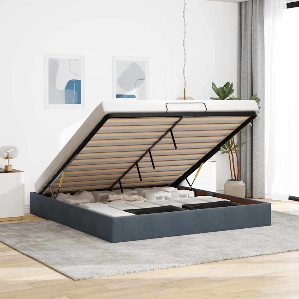Estrutura de cama otomana sem colchão 160x200cm cinzento escuro