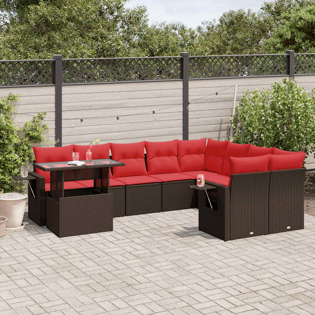 Conjunto de sofá de jardim com 10 peças e almofadas em rattan sintético marrom