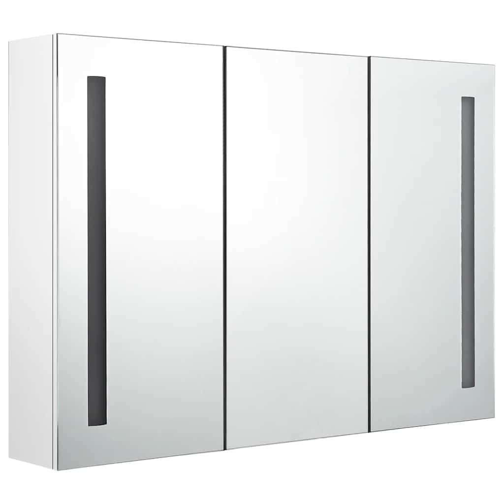 Armário espelhado casa de banho LED 89x14x62cm branco brilhante