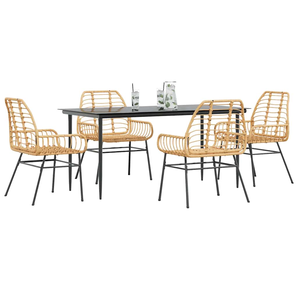 Conjunto jantar jardim 5 peças vidro vime PE castanho