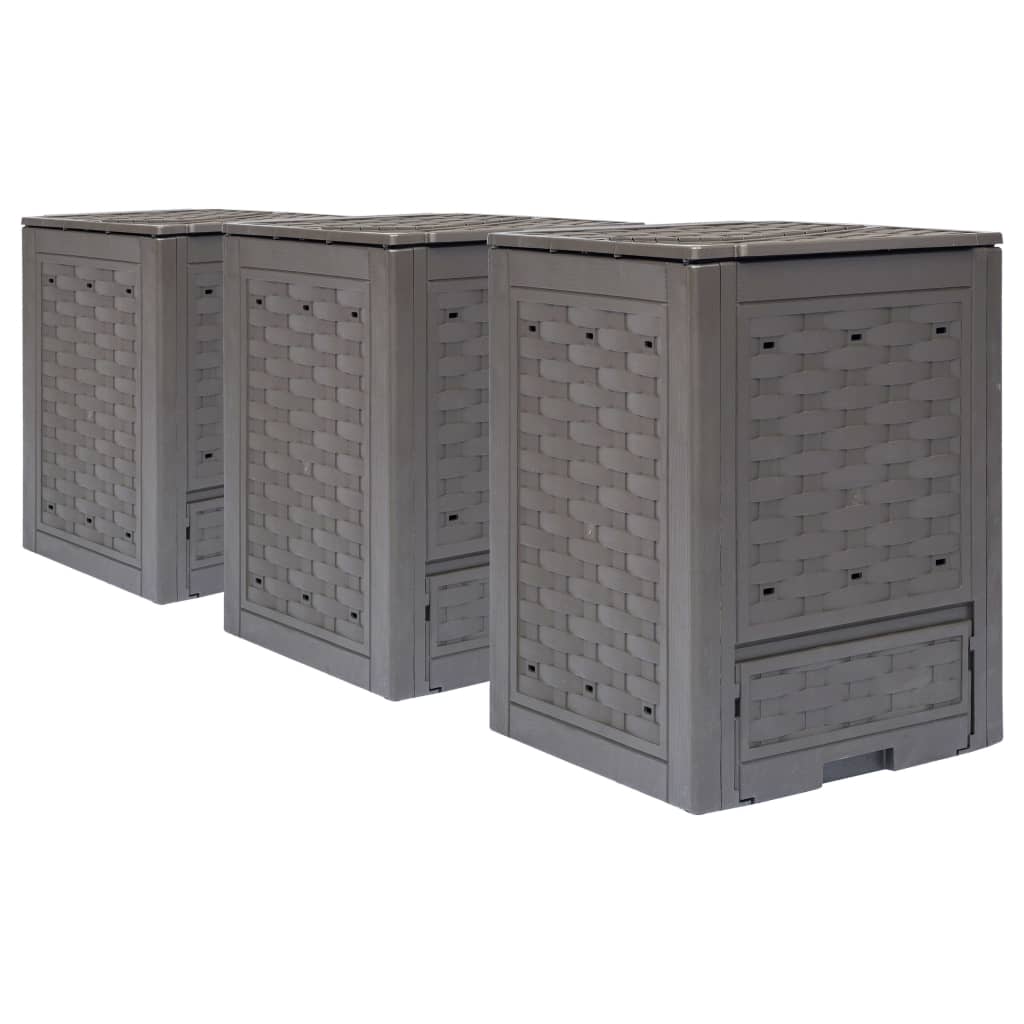 Compostores jardim 3pcs 60x60x83cm 900l plástico vime castanho