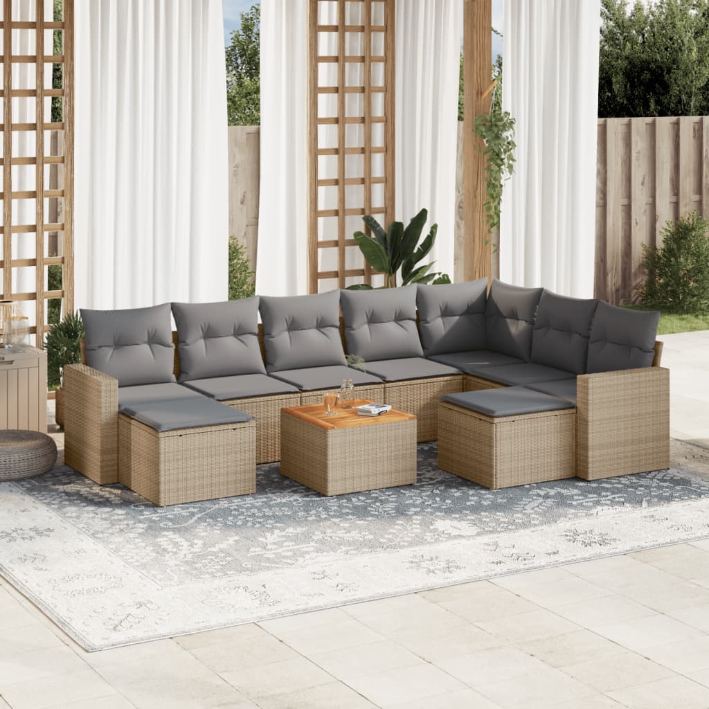 10 Pcs conjunto de sofás p/ jardim com almofadões vime PE bege