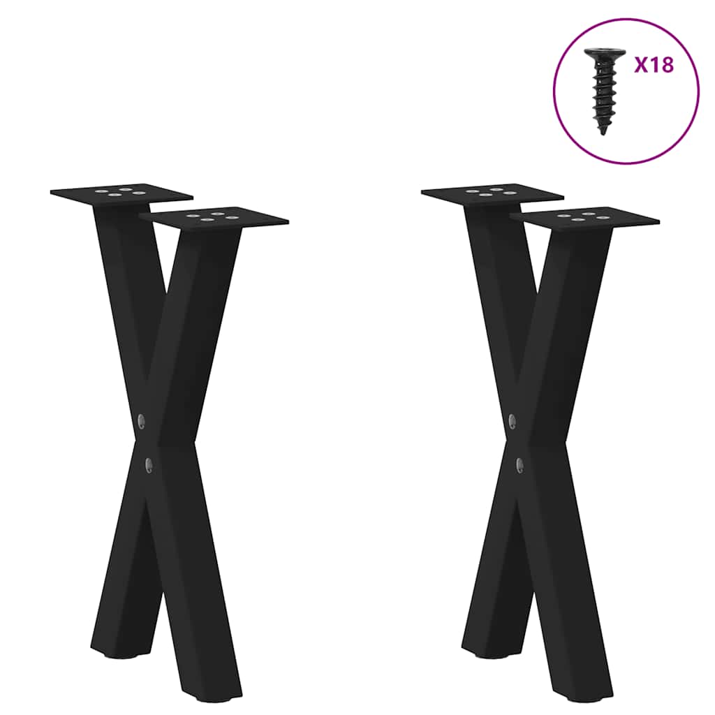 Pés para mesa de centro em formato de x, 2 peças, preto, 38x(42-43) cm, aço