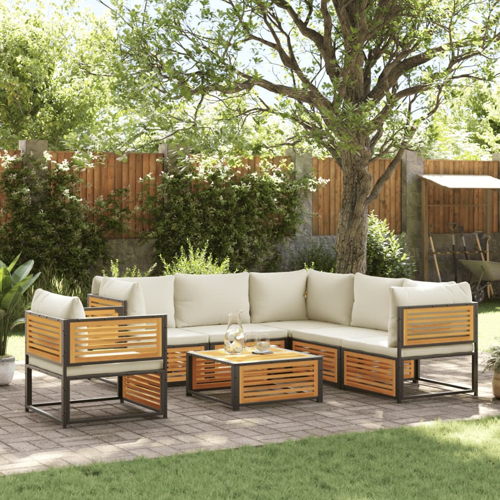 7 Pcs conjunto sofás jardim c/almofadões madeira maciça acácia