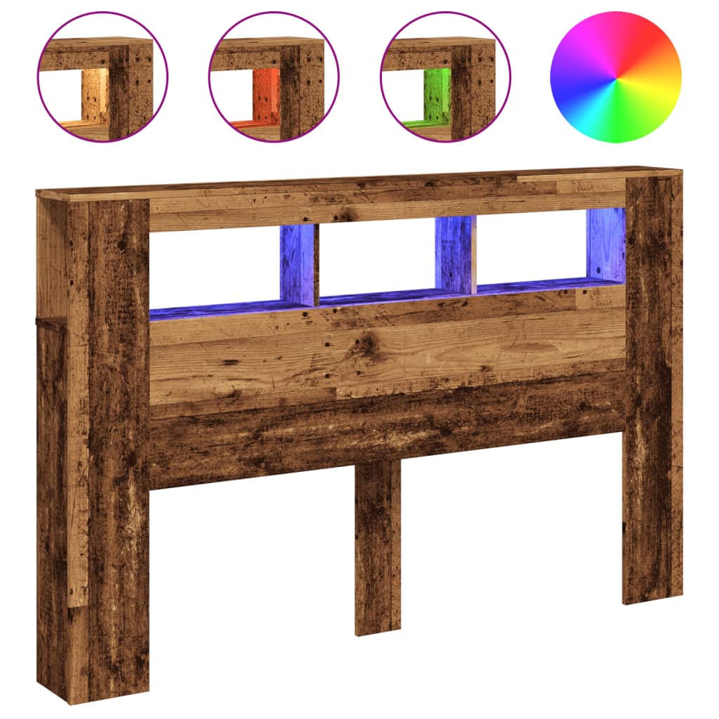 Cabeceira c/ leds 160x18,5x103,5cm deriv. madeira madeira velha