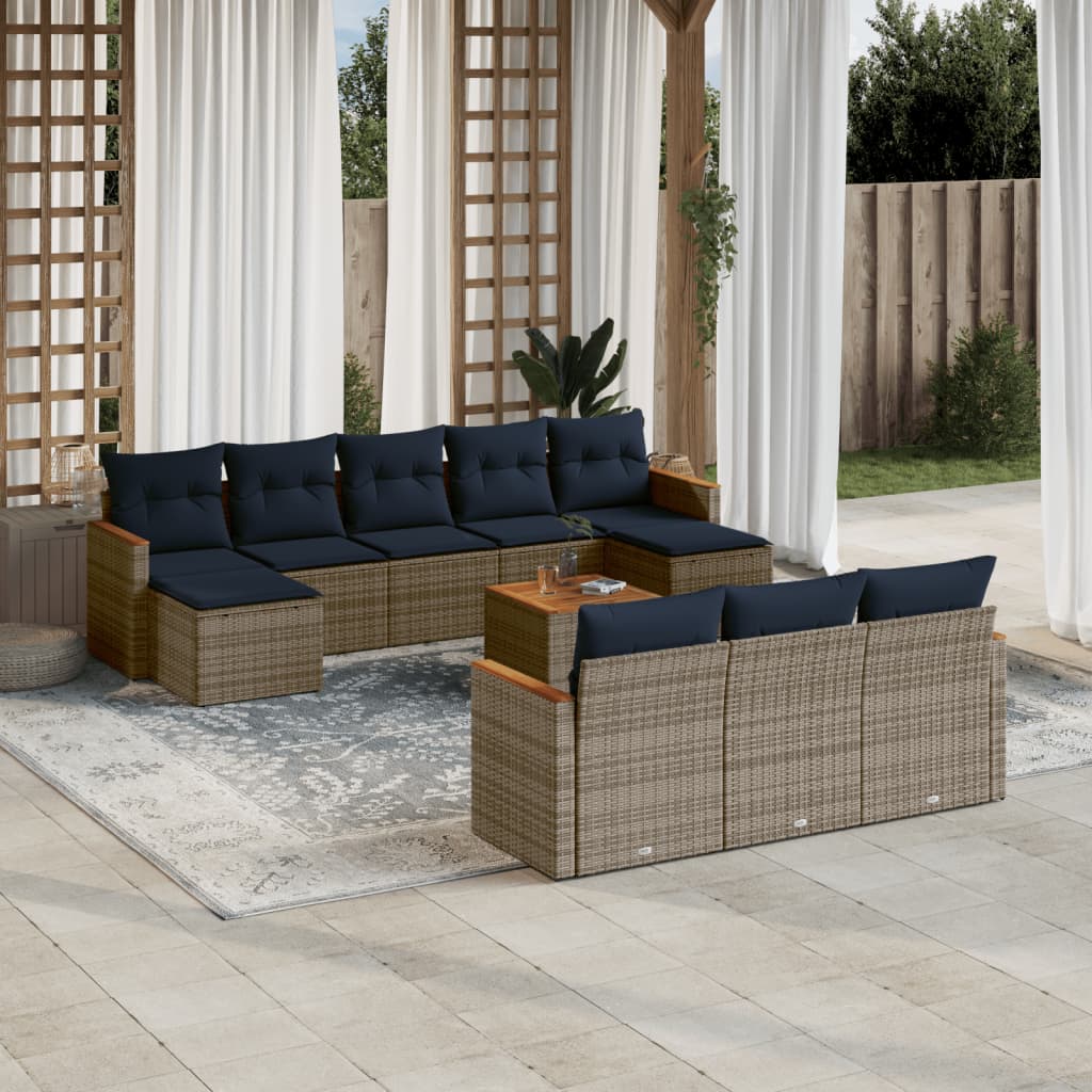 Conjunto de sofá de jardim com 11 peças e almofadas em rattan sintético cinza