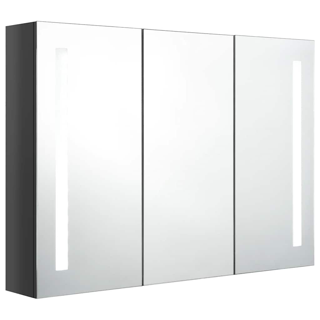 Armário espelhado casa de banho LED 89x14x62cm cinza brilhante