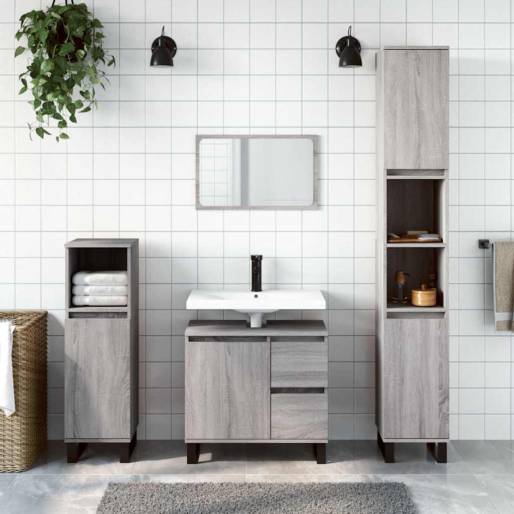 3 Pcs conjunto móveis casa de banho madeira proc. cinza sonoma