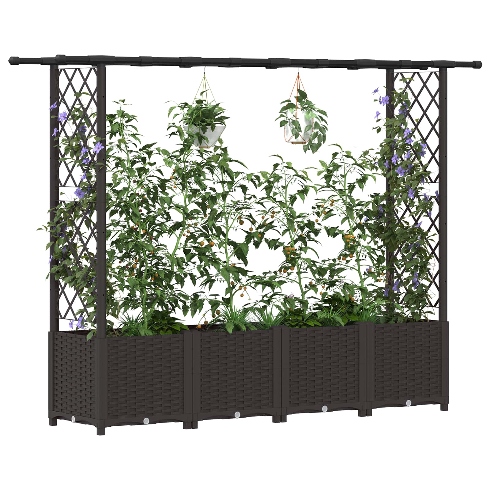 Cama elevada com treliça e telhado castanho 203 x 40 x 136 cm