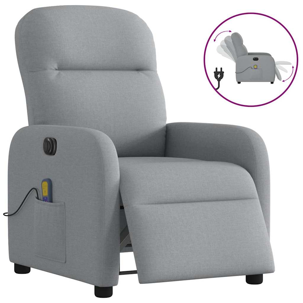Poltrona de massagens reclinável elétrica tecido cinzento-claro