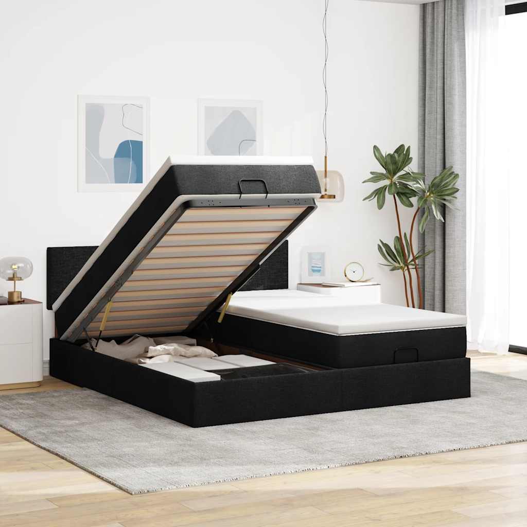 63 / 5,000Vidaxl estrutura de cama otomana com colchões tecido preto