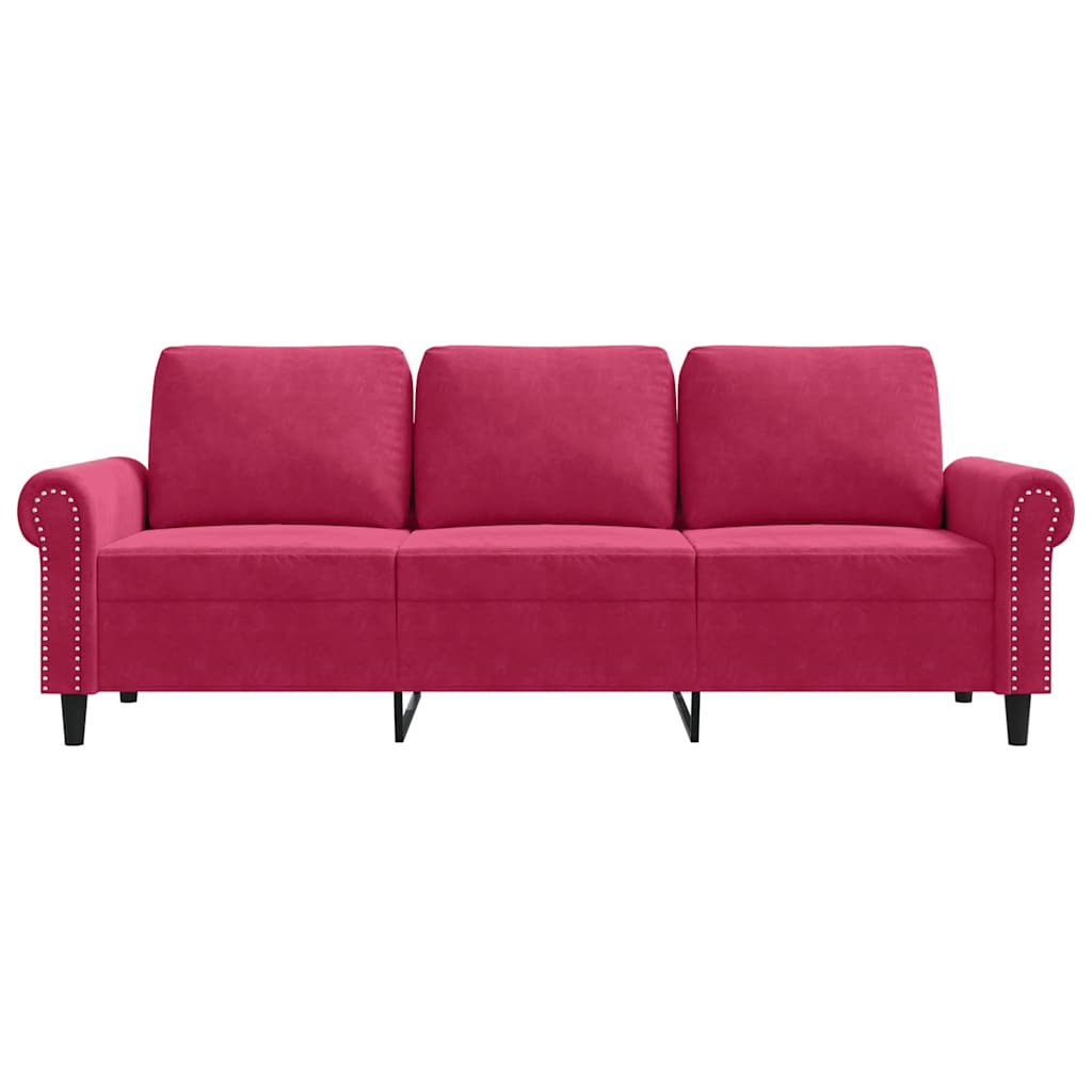 Sofá de 3 lugares veludo 180 cm vermelho tinto