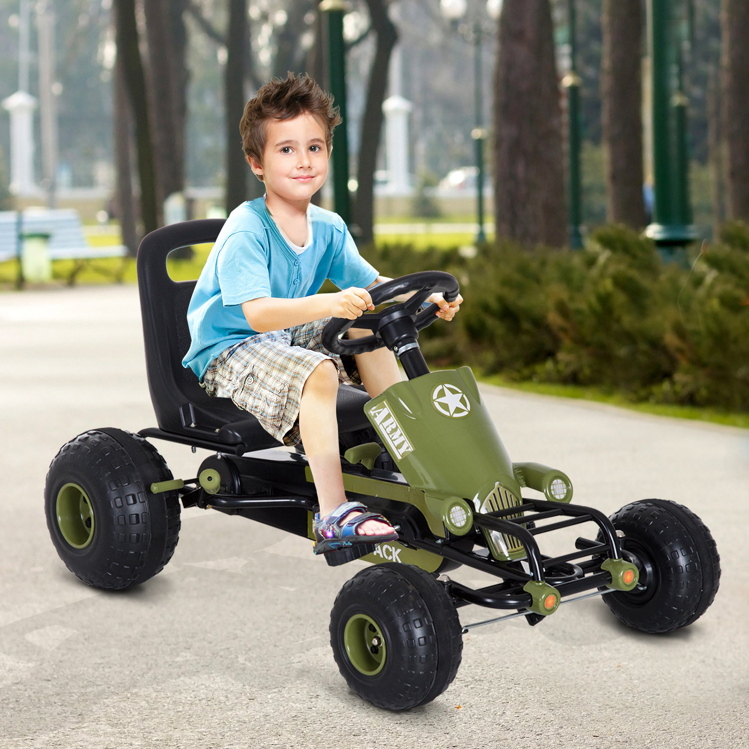 Kart a Pedais com Assento Ajustável Embreagem Travão de Mão para Crianças de 3-6 Anos 99x65x56 cm Verde e Preto