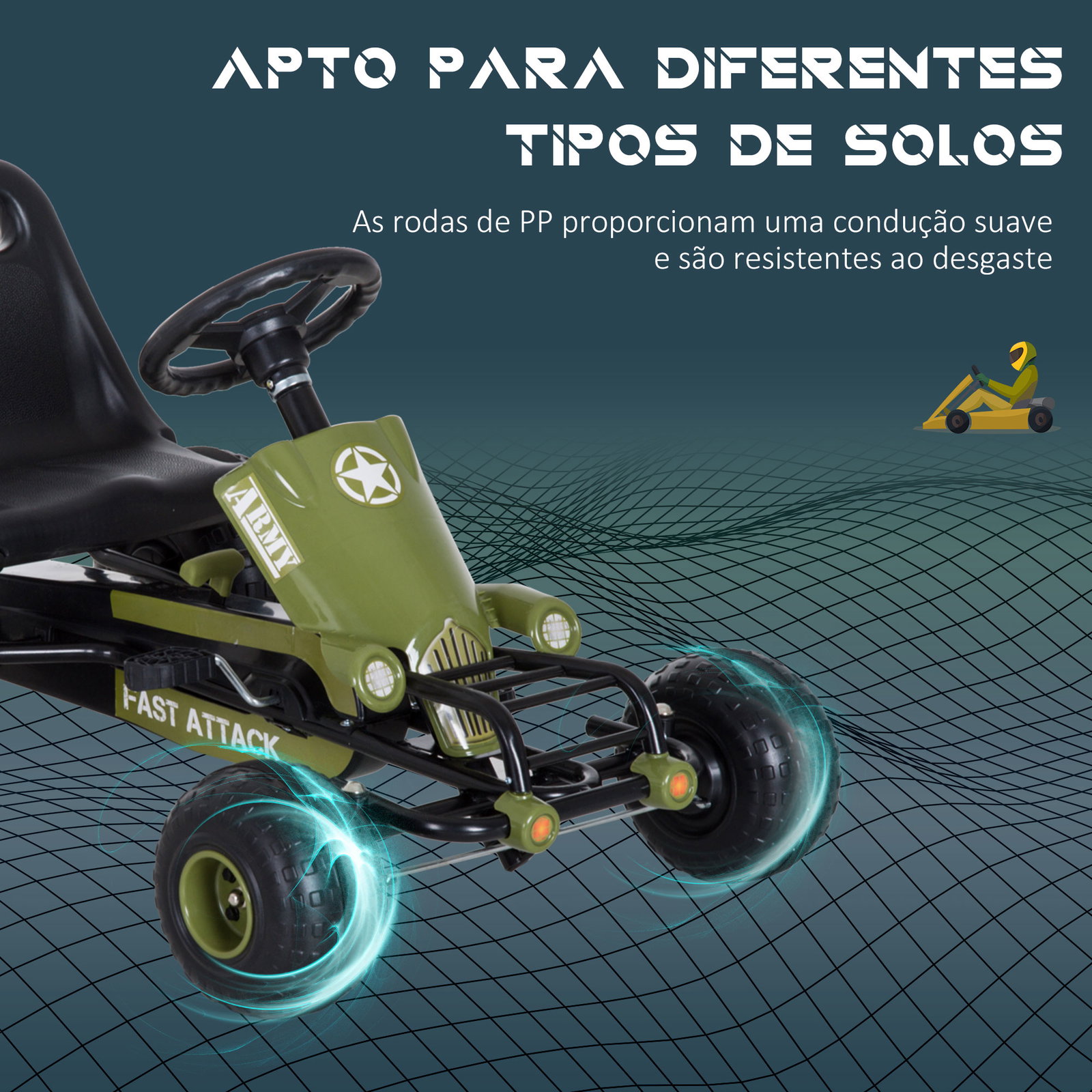 Kart a Pedais com Assento Ajustável Embreagem Travão de Mão para Crianças de 3-6 Anos 99x65x56 cm Verde e Preto