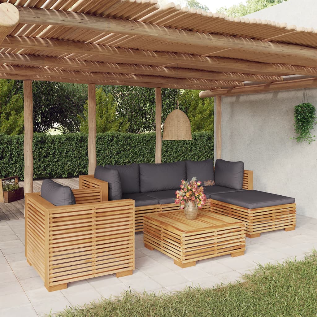6 Pcs conjunto lounge jardim c/ almofadões madeira teca maciça