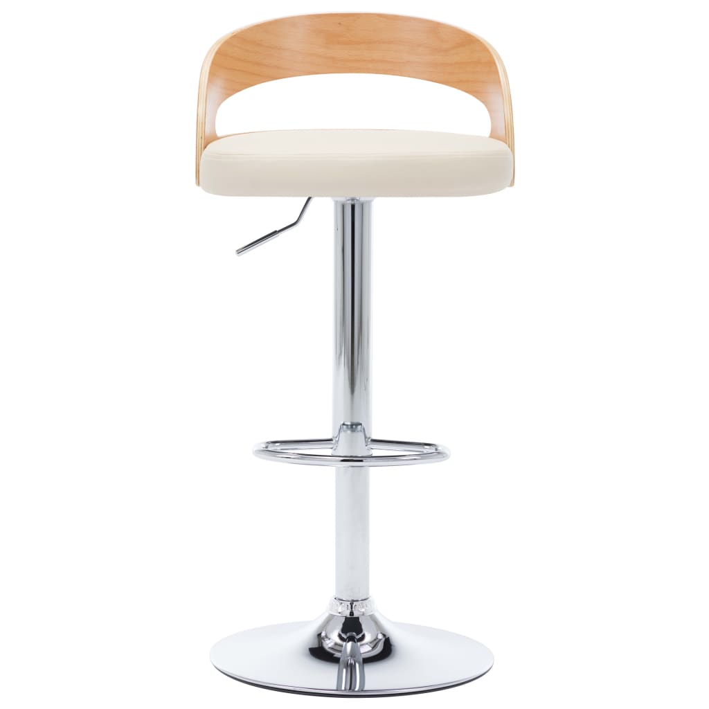 Bancos de bar 2 pcs couro artificial creme e madeira curvada