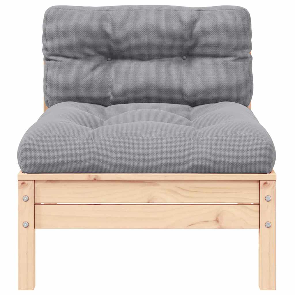 3 Pcs conj. lounge de jardim c/ almofadões cinza pinho maciço