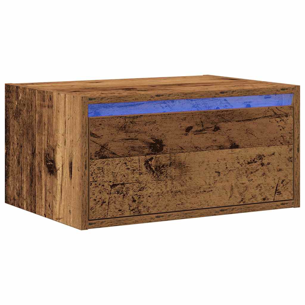 Mesa de cabeceira de parede com luzes LED madeira velha