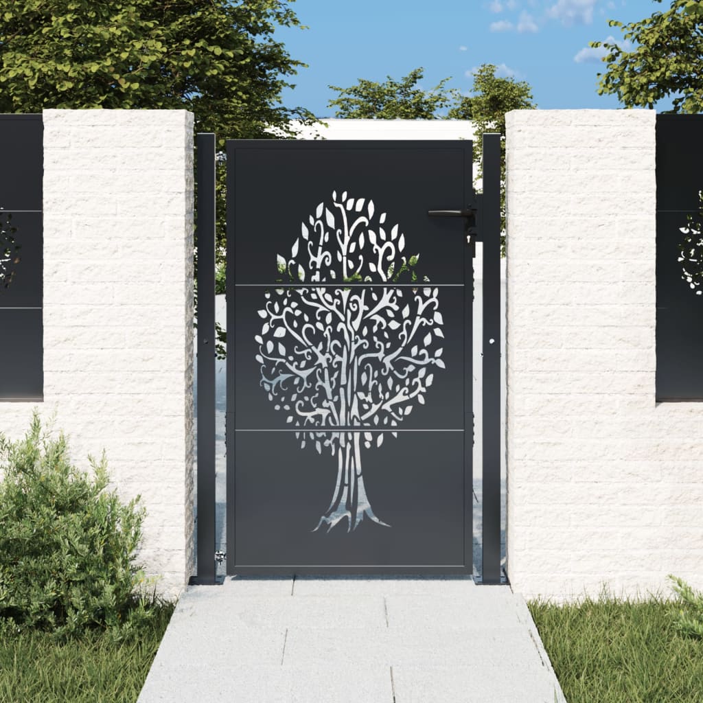 Portão de jardim 100x150 cm aço design árvore antracite